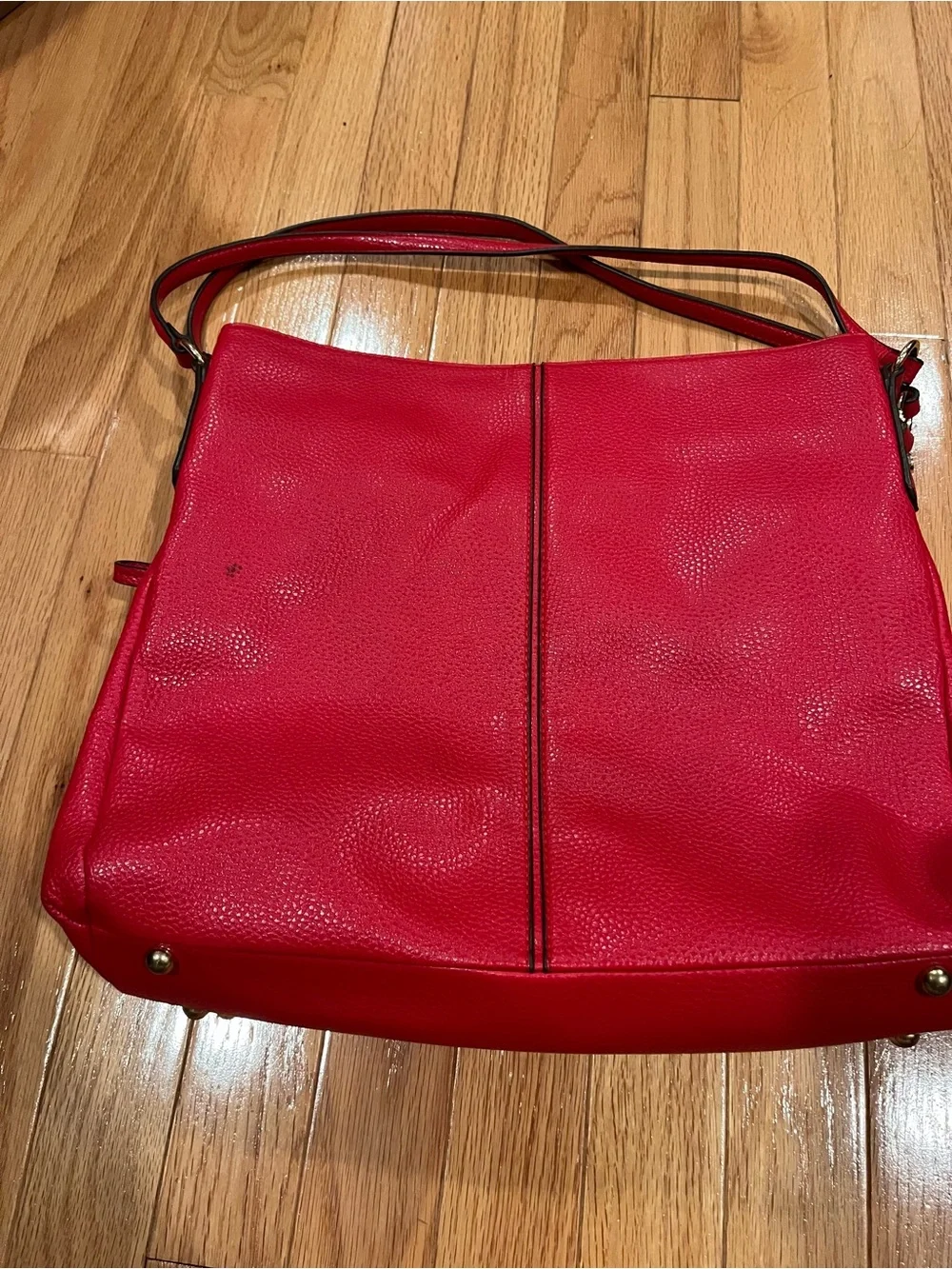 Anne Klein Red Pebbled Leather Shoulder Bag